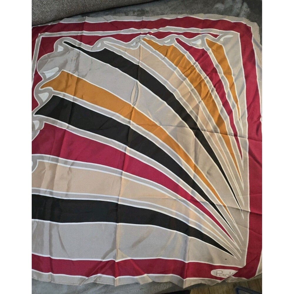 Vtg Paoli Italian Scarf Multi Color Ripple Retro Mcm Artsy Red, black, Yellow
